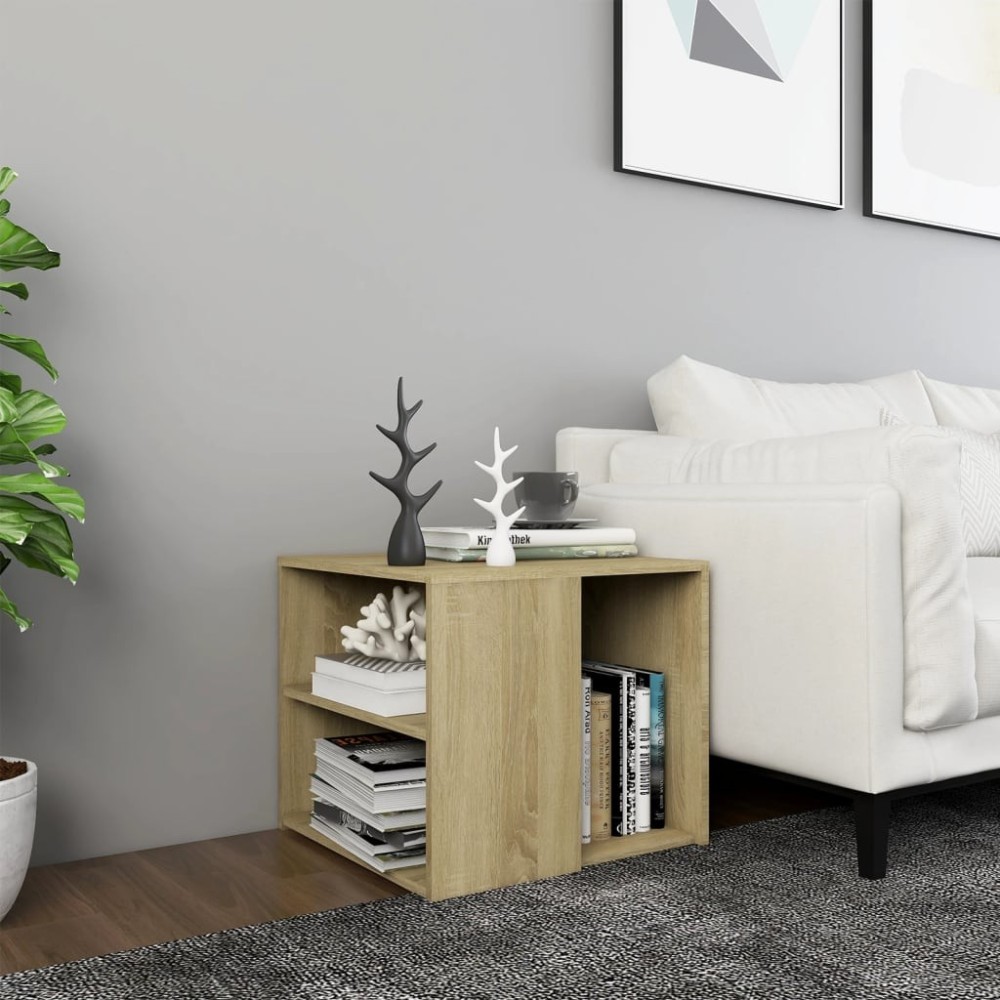 Side Table Sonoma Oak and White 50x50x45 cm Engineered Wood