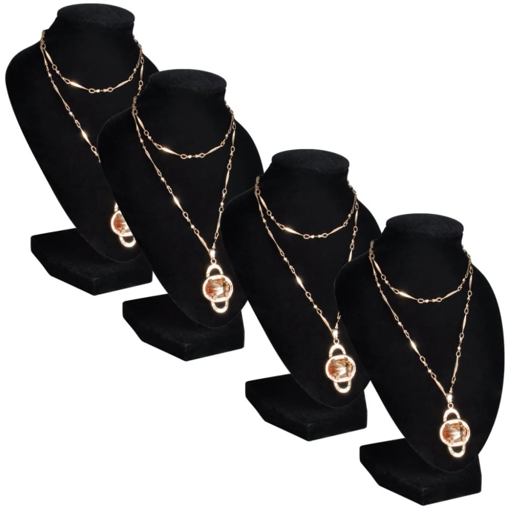 Flannel Jewelry Holder Necklace Bust Black 9 x 8.5 x 15 cm 4 pcs