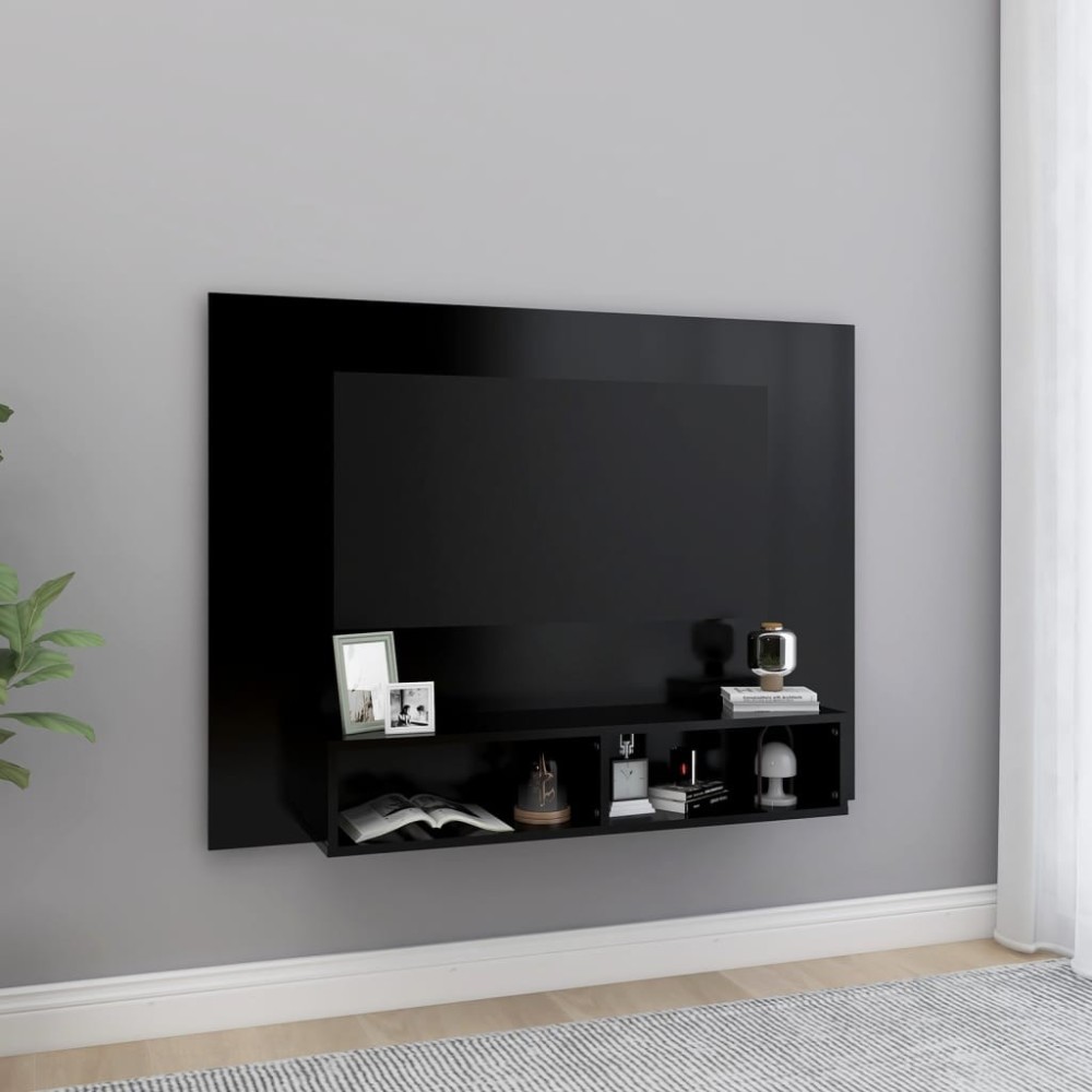 Wall TV Cabinet High Gloss Black 120x23.5x90 cm Engineered Wood