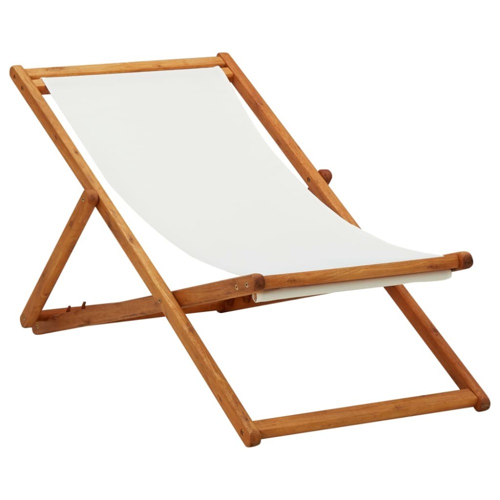 Folding Beach Chair Eucalyptus Wood and Fabric Black