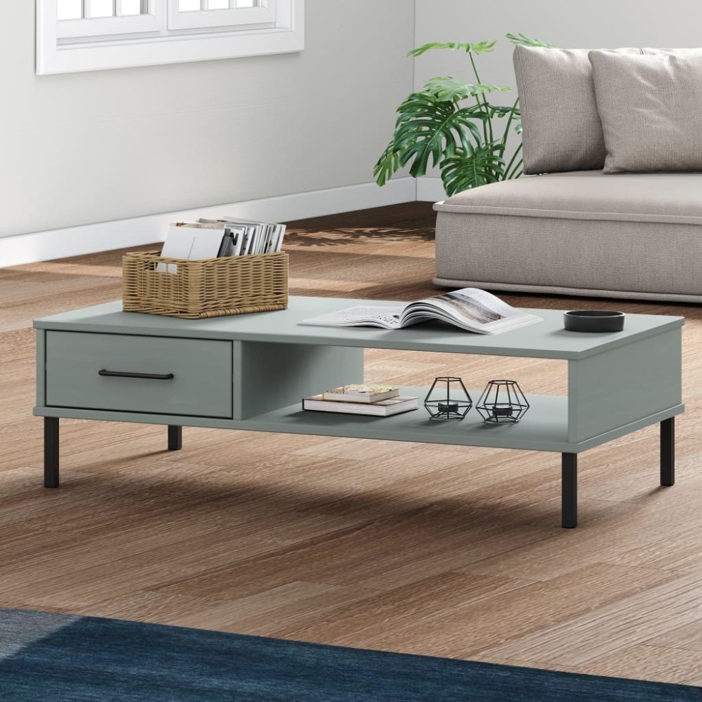 Coffee Table with Metal Legs White Solid Wood Pine OSLO