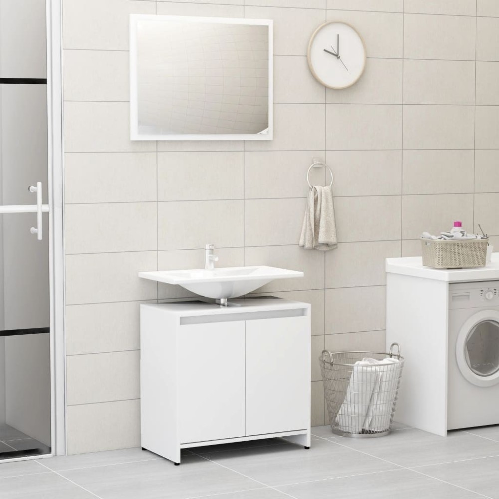 Bathroom Furniture Set White and Sonoma Oak Engineered Wood