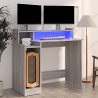 Desk with LED Lights Black...