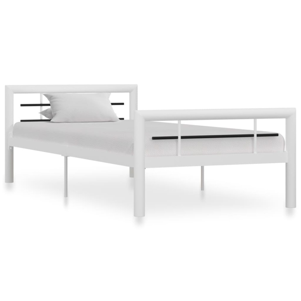 Bed Frame Grey and White Metal 100x200 cm