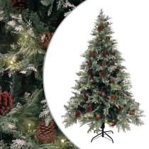 Christmas Tree with LEDs&Pine Cones Green&White 225 cm PVC&PE