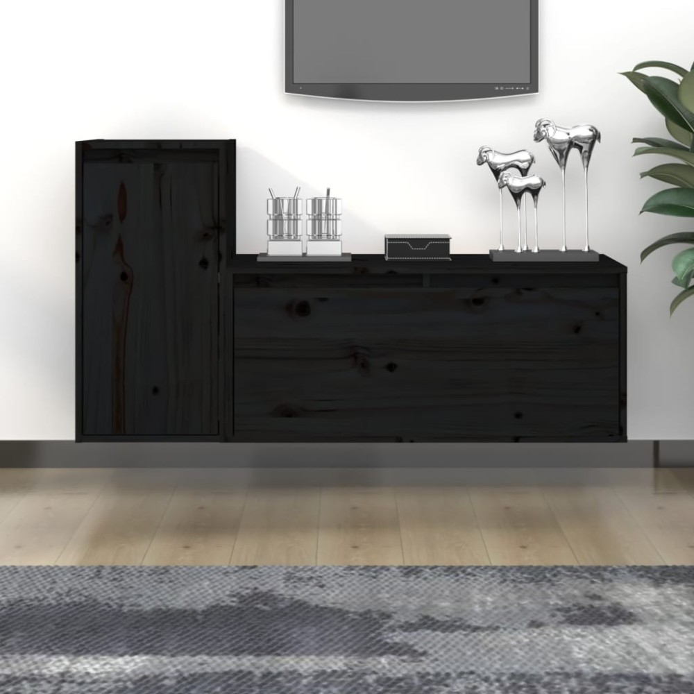 TV Cabinets 2 pcs Solid Wood Pine