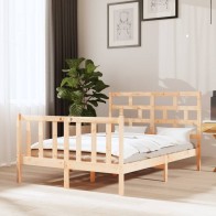 Bed Frame White Solid Wood...