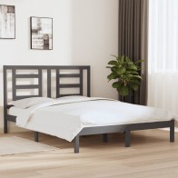 Bed Frame White Solid Wood...