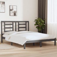Bed Frame White Solid Wood...