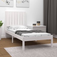 Bed Frame White Solid Wood...