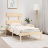 Bed Frame White Solid Wood...