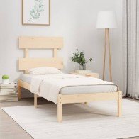 Bed Frame White Solid Wood...