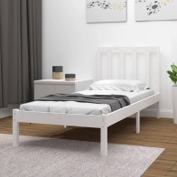 Bed Frame White Solid Wood...