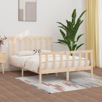 Bed Frame White Solid Wood...