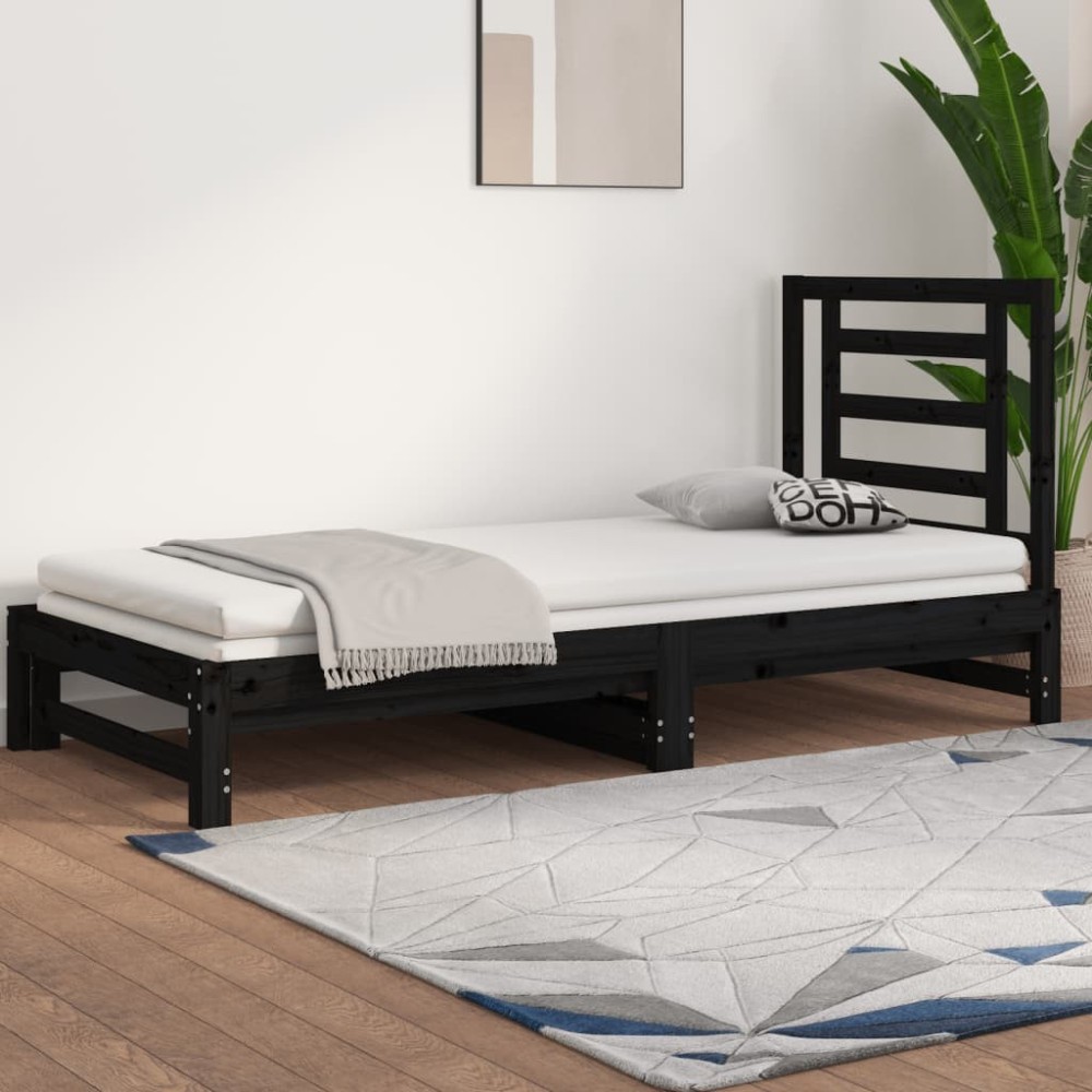 Pull-out Day Bed Grey 2x(90x200) cm Solid Wood Pine