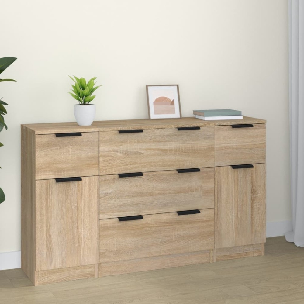 3-tlg. Sideboard-Set Räuchereiche Holzwerkstoff