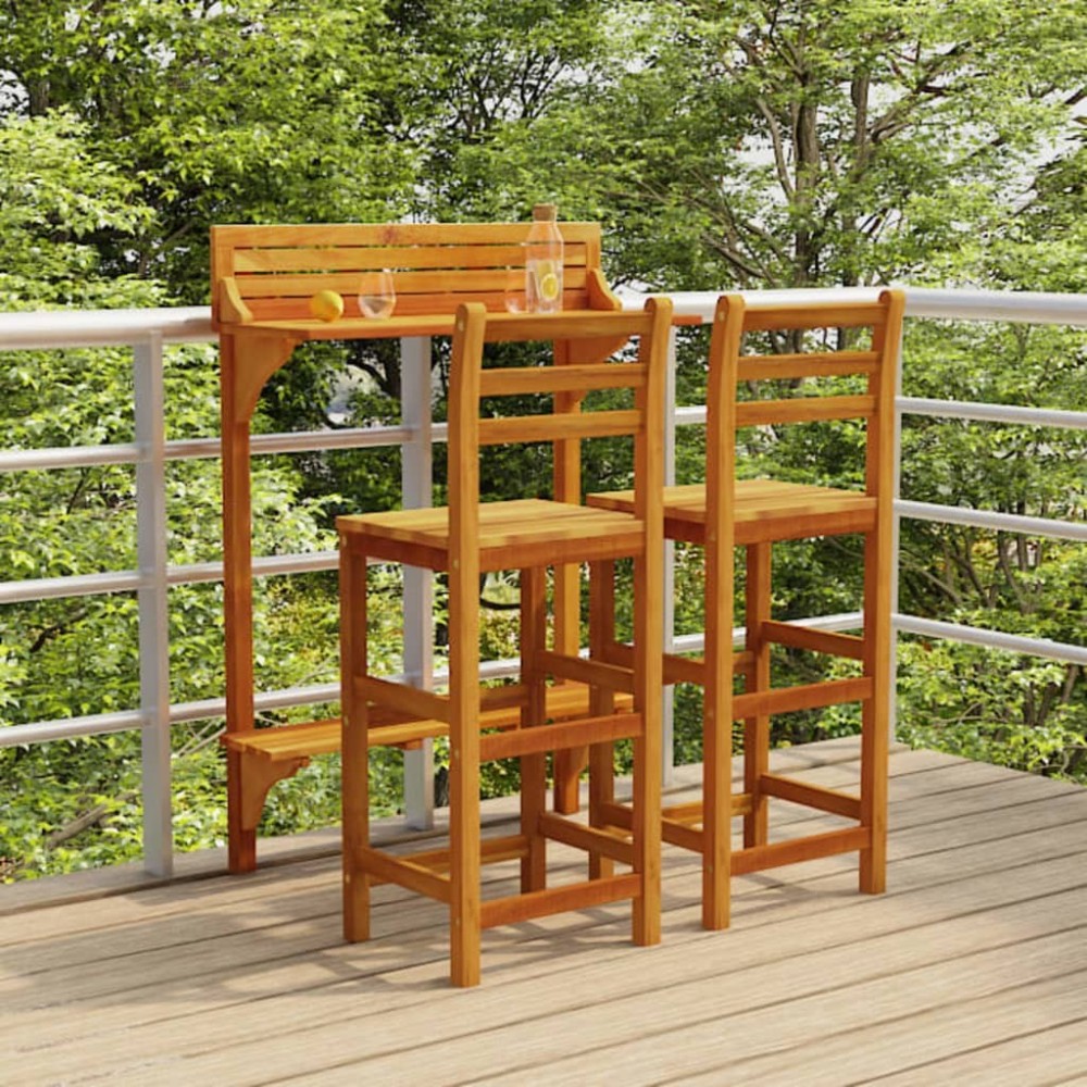 3 Piece Balcony Bar Set Solid Acacia Wood
