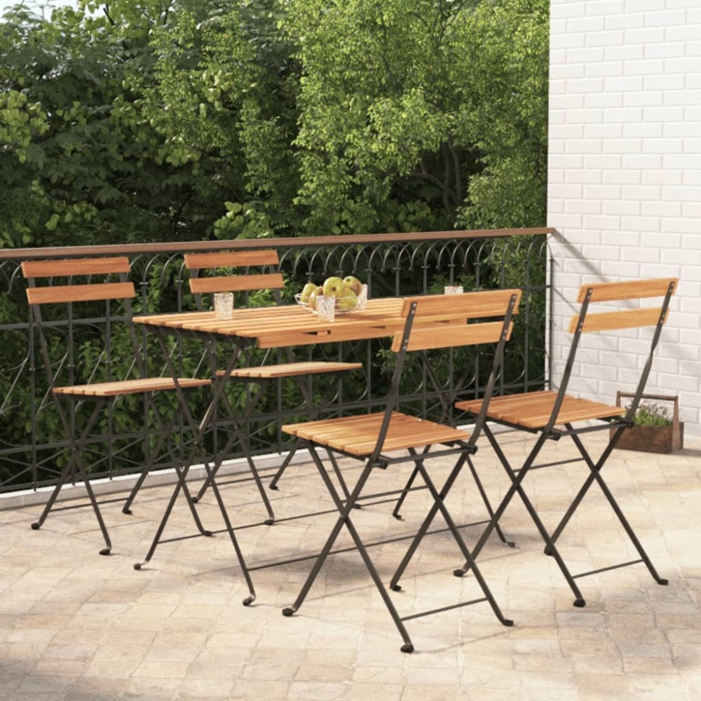 7 Piece Folding Bistro Set Solid Wood Acacia and Steel
