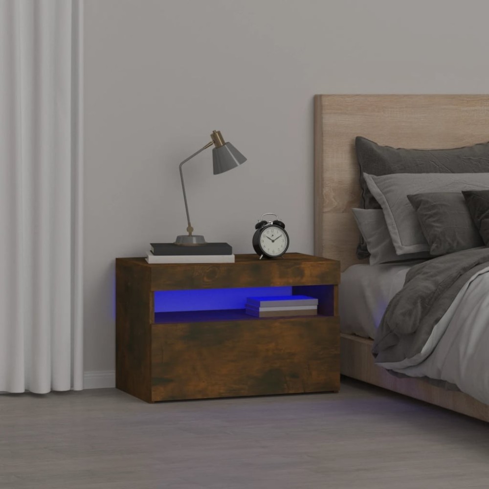 Nachttisch mit LED-Leuchten Hochglanz-Weiß 60x35x40 cm
