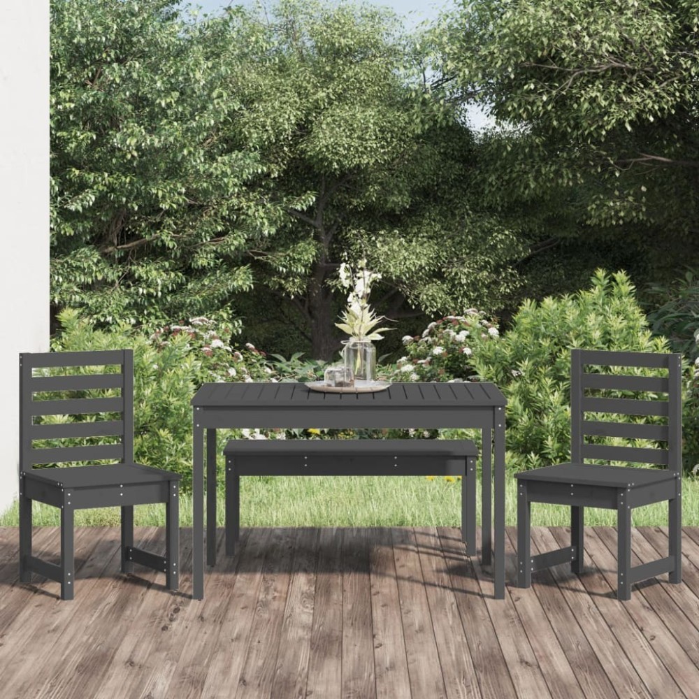 4 Piece Garden Dining Set Black Solid Wood Pine