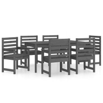7 Piece Garden Dining Set Black Solid Wood Pine