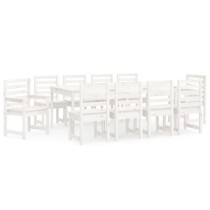 11 Piece Garden Dining Set Black Solid Wood Pine