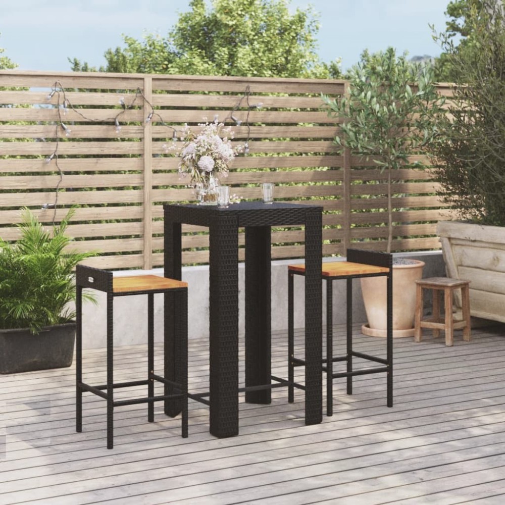 5 Piece Garden Bar Set Grey Poly Rattan&Solid Wood Acacia
