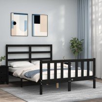 Bed Frame with Headboard Double Solid Wood