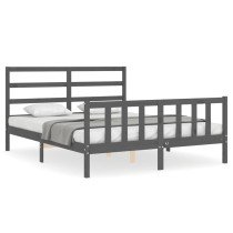 Bed Frame with Headboard Double Solid Wood