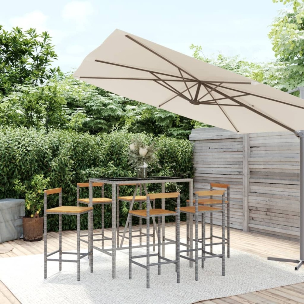 9 Piece Garden Bar Set Black Poly Rattan& Solid Wood Acacia