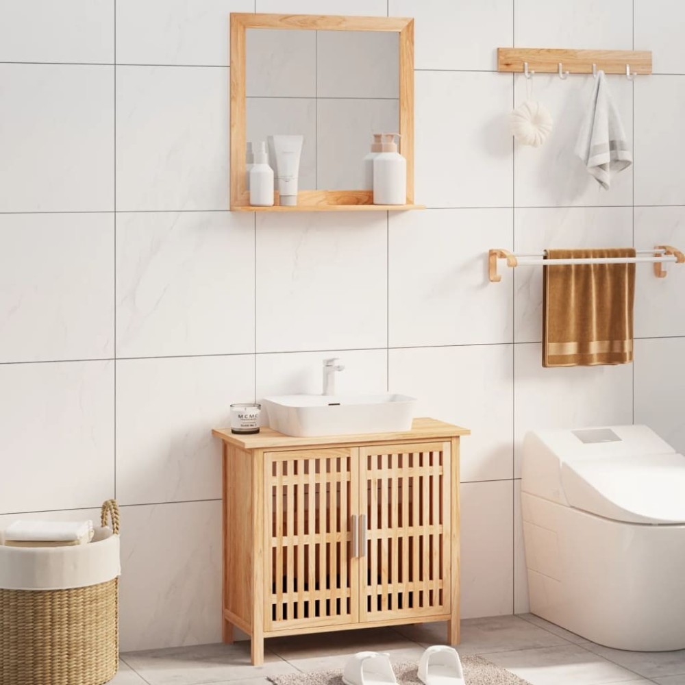 5 Piece Bathroom Furniture Set Solid Wood Walnut