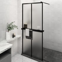 Walk-in Shower Wall with Shelf Black 118x190 cm ESG Glass&Aluminium