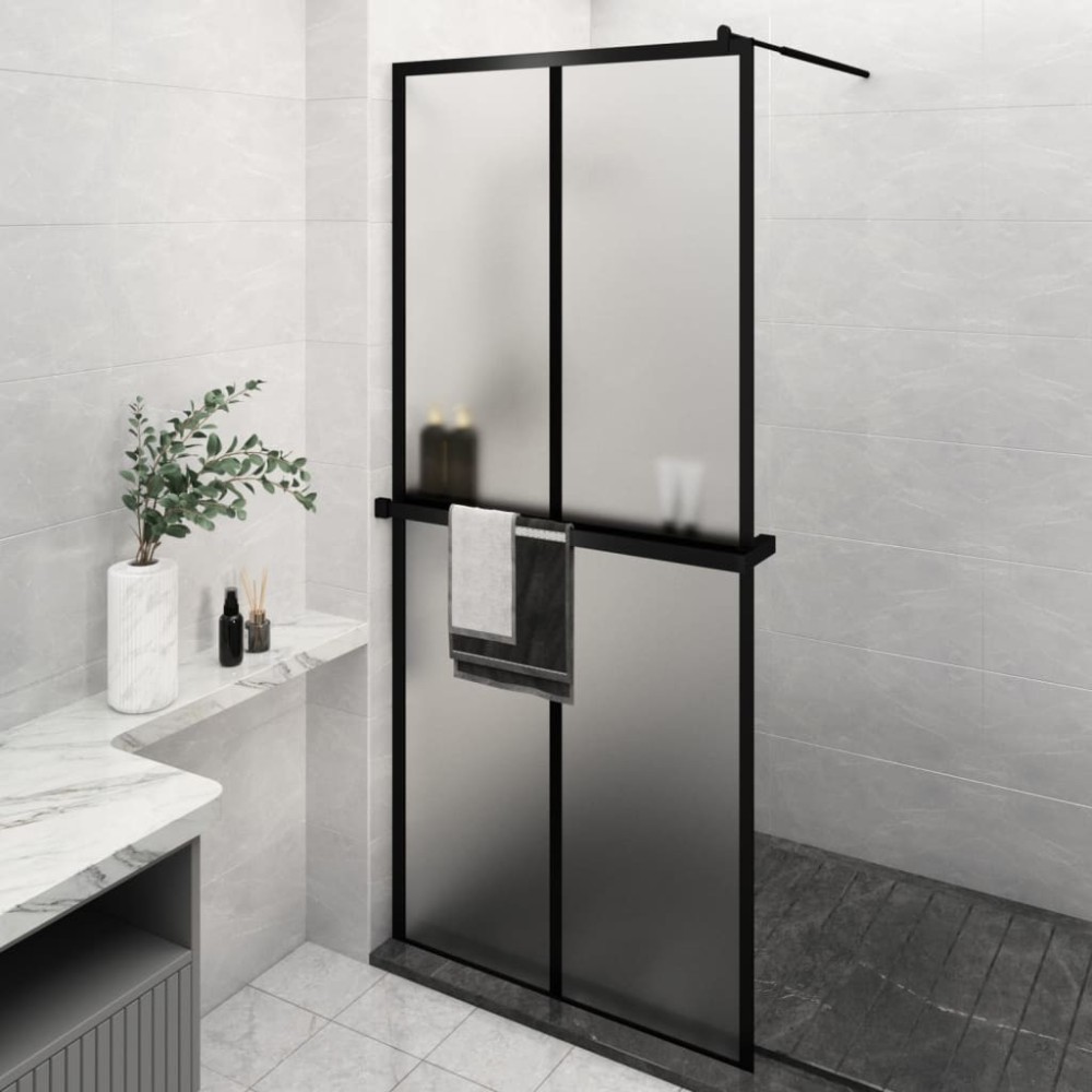 Walk-in Shower Wall with Shelf Black 118x190 cm ESG Glass&Aluminium