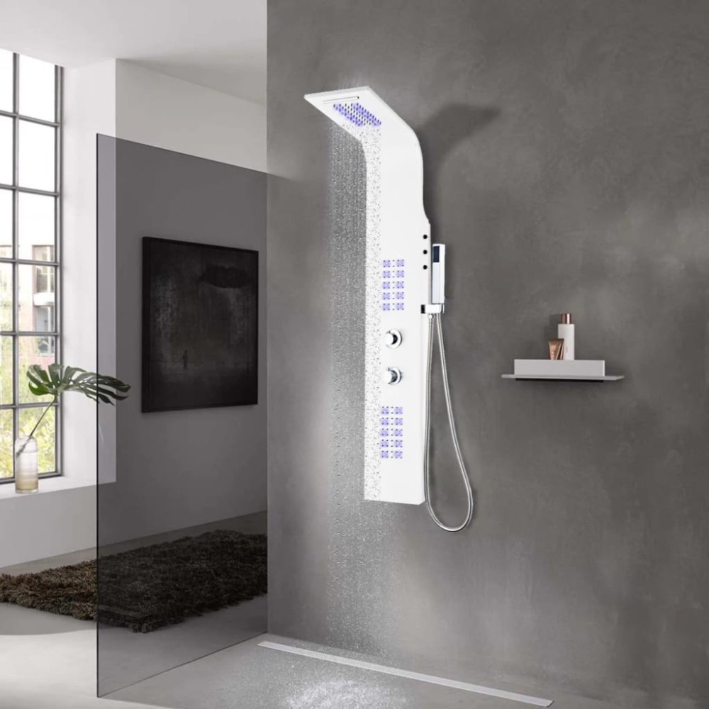 Shower Panel Unit Aluminium 20x44x130 cm Black