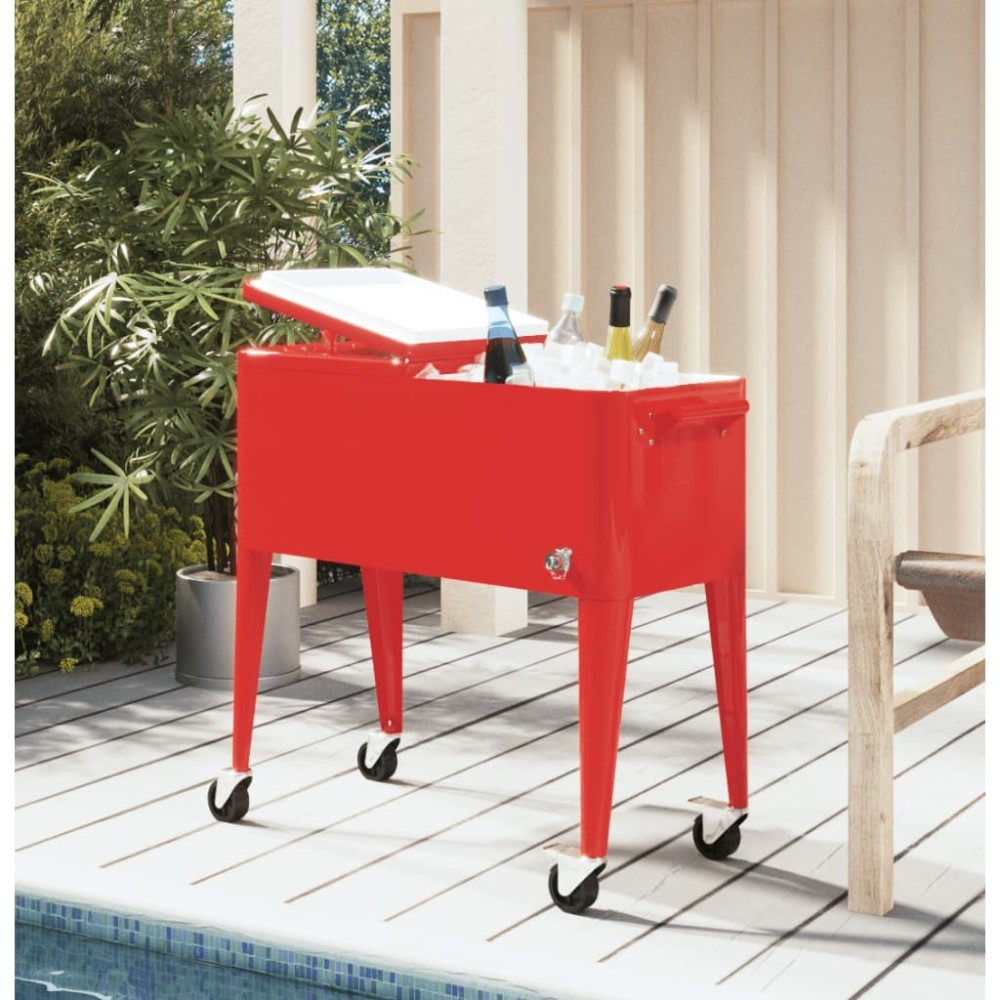 Cooler Cart with Wheels Red 92x43x89 cm