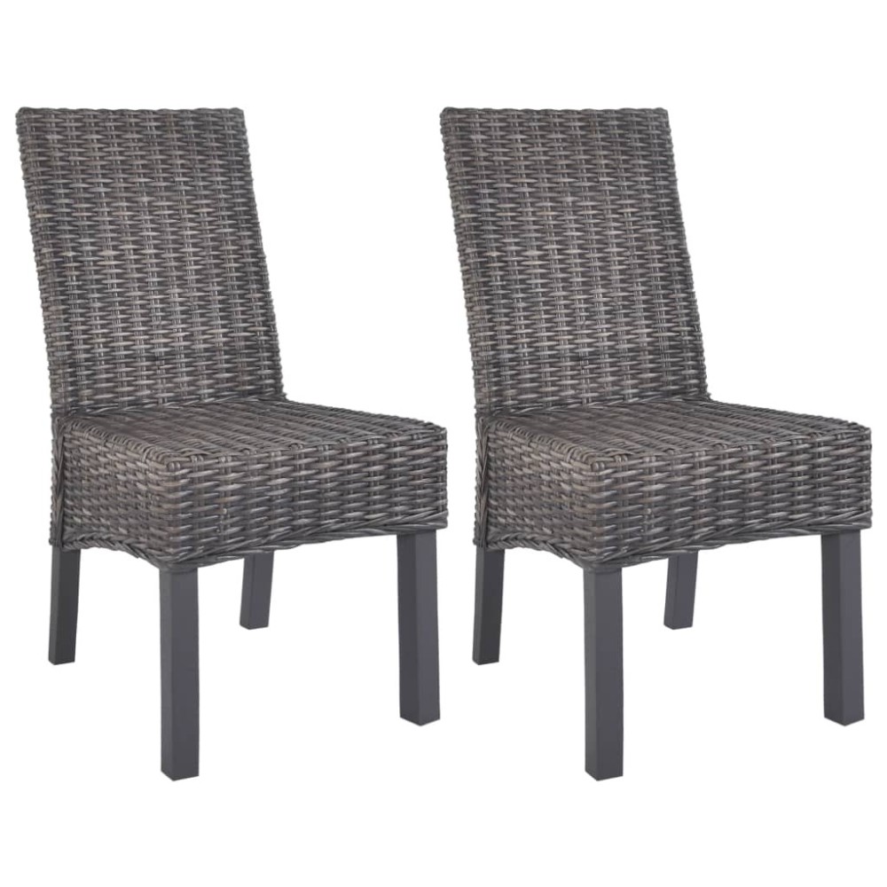 Dining Chairs 2 pcs Light Brown Kubu Rattan and Mango Wood