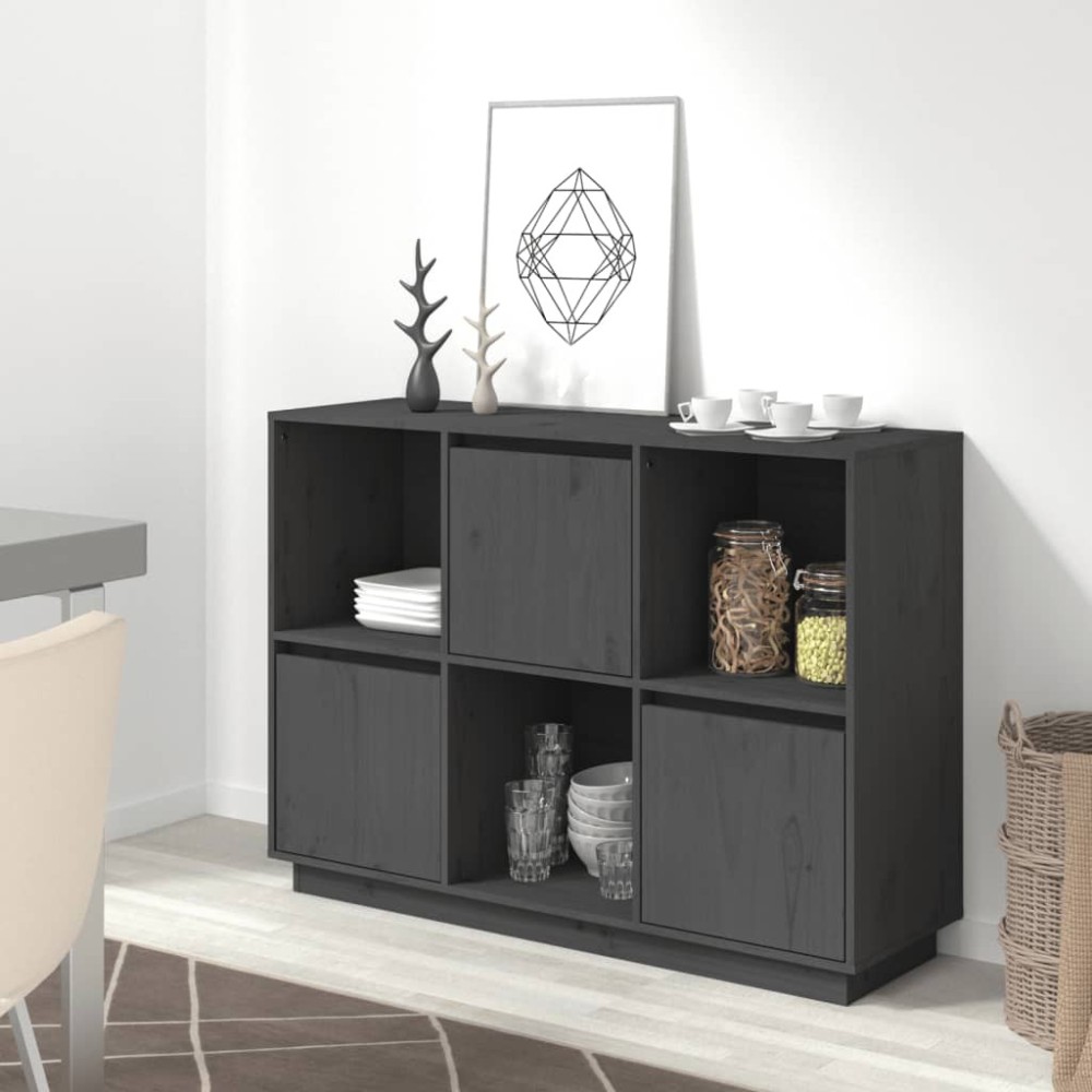 Sideboard Schwarz 110,5x35x80 cm Massivholz Kiefer