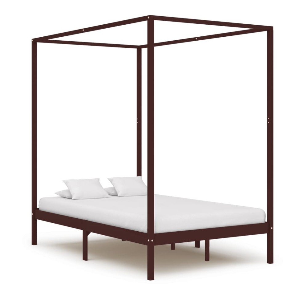Canopy Bed Frame Grey Solid Pine Wood 6FT Super King