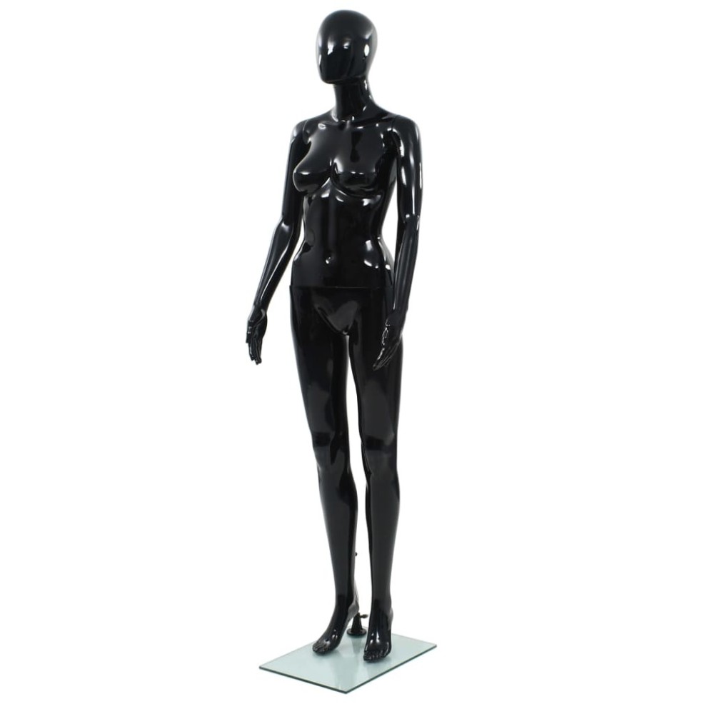Full Body Male Mannequin with Glass Base Glossy Black 185 cm