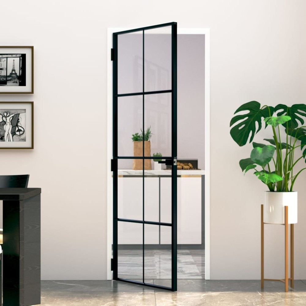 Interior Door Slim Golden 83x201.5 cm Tempered Glass and Aluminium