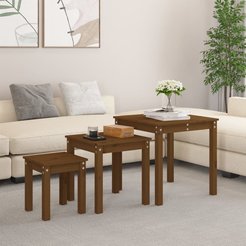 Nesting Tables 3 pcs White Solid Wood Pine
