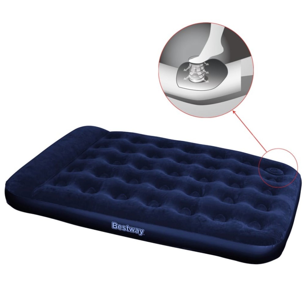 Bestway Inflatable Flocked Airbed with Built-in Foot Pump 188 x 99 x 28 cm