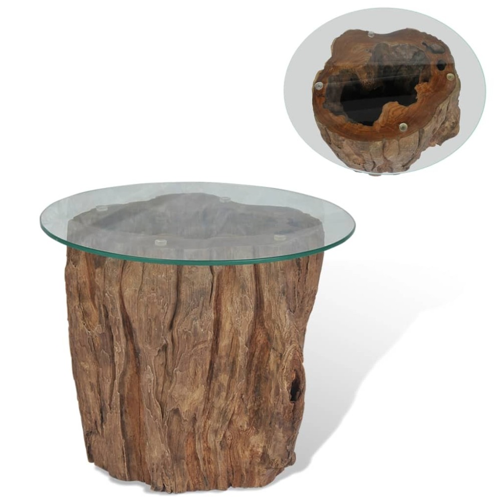 Couchtisch Teak Glas 50 x 40 cm