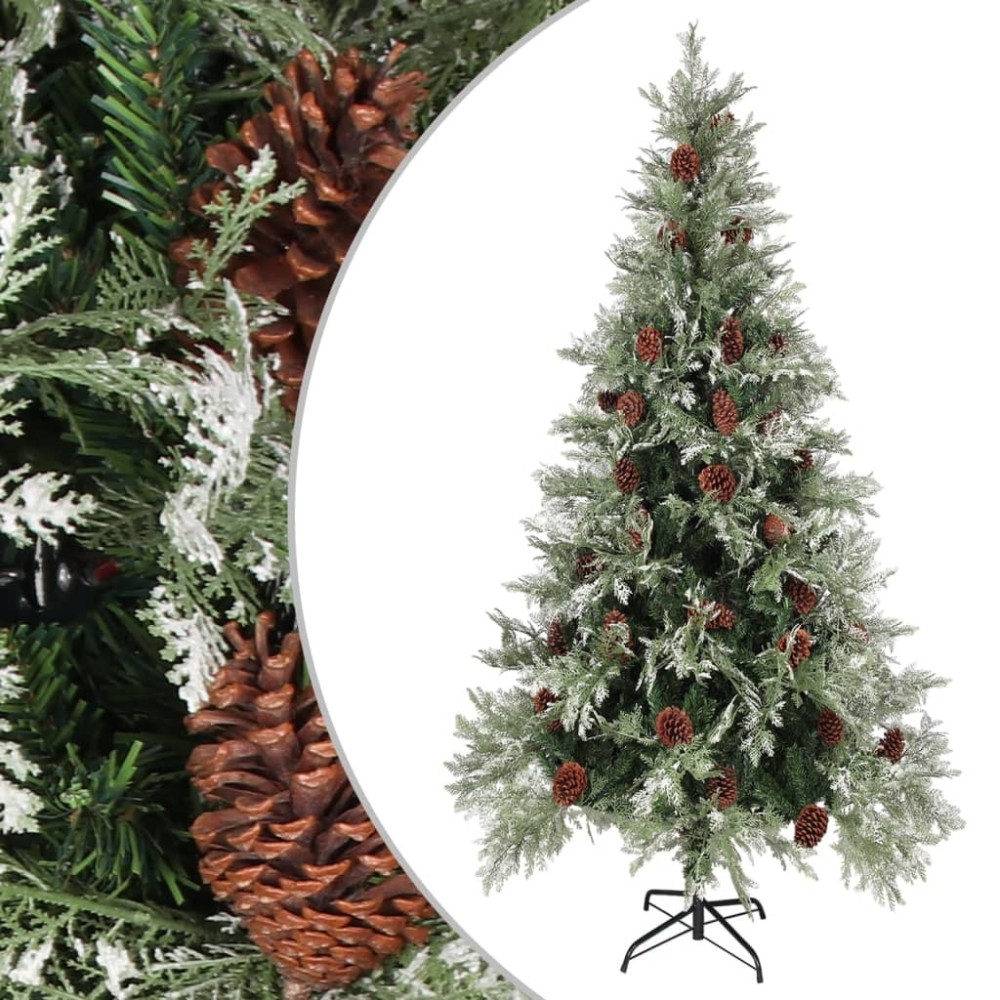 Christmas Tree with Pine Cones Green and White 120 cm PVC&PE