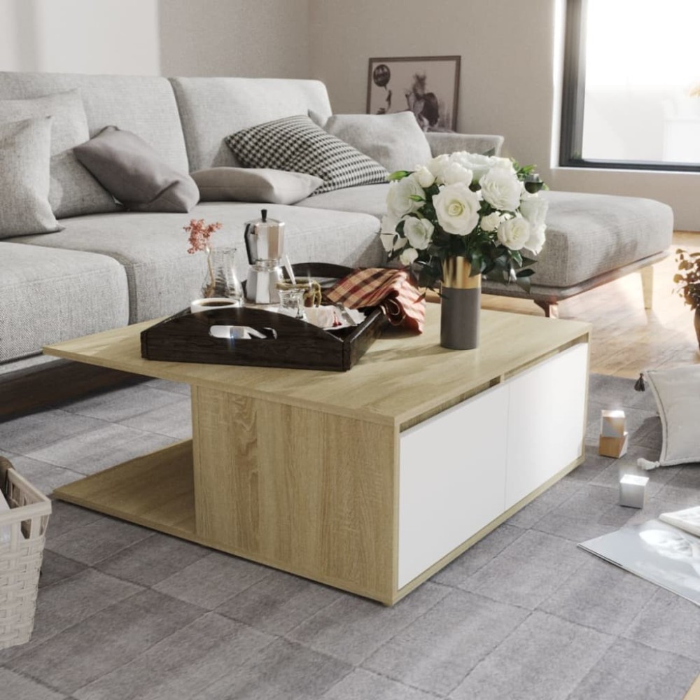 Coffee Table High Gloss White 80x80x31 cm Engineered Wood