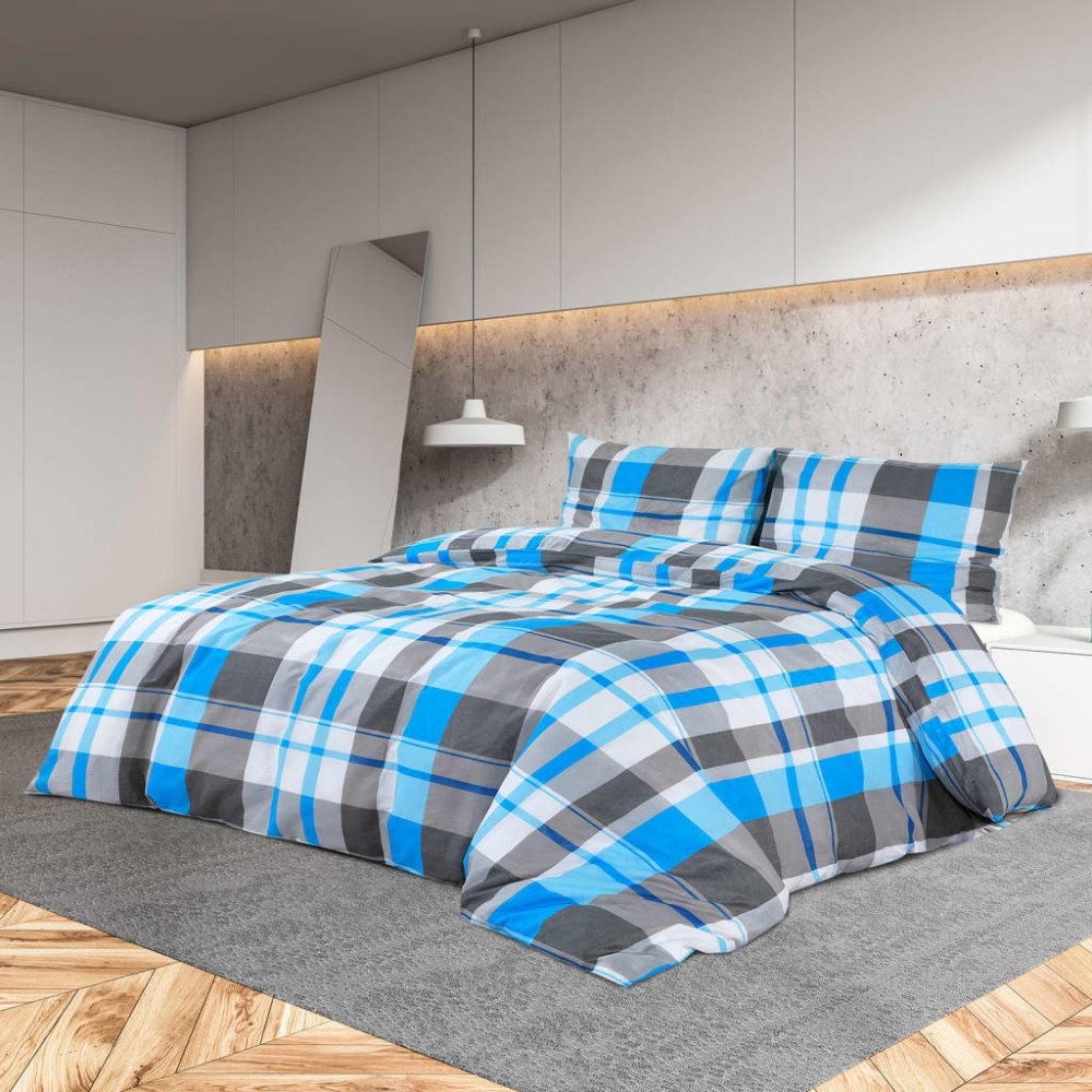 Duvet Cover Set Blue and Grey 240x220 cm Cotton