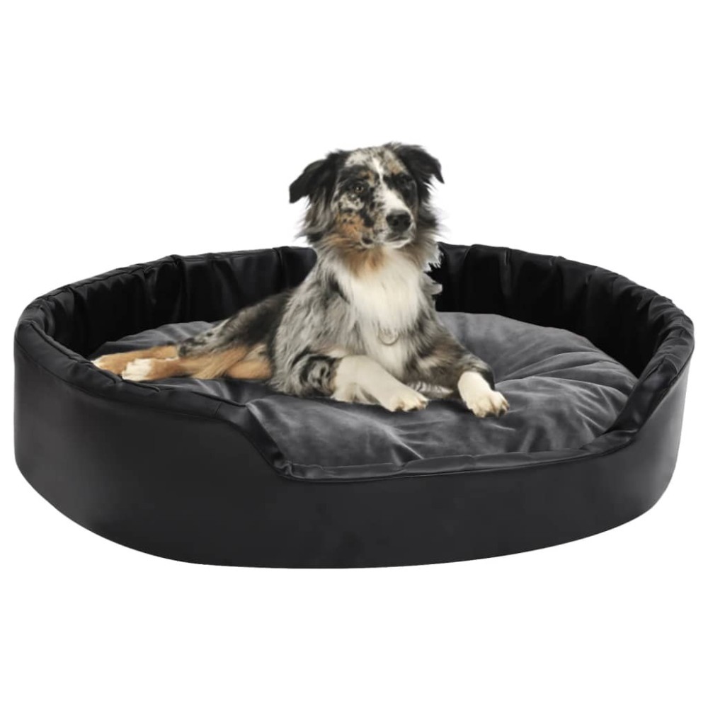 Dog Bed Black and Grey 79x70x19 cm Plush and Faux Leather