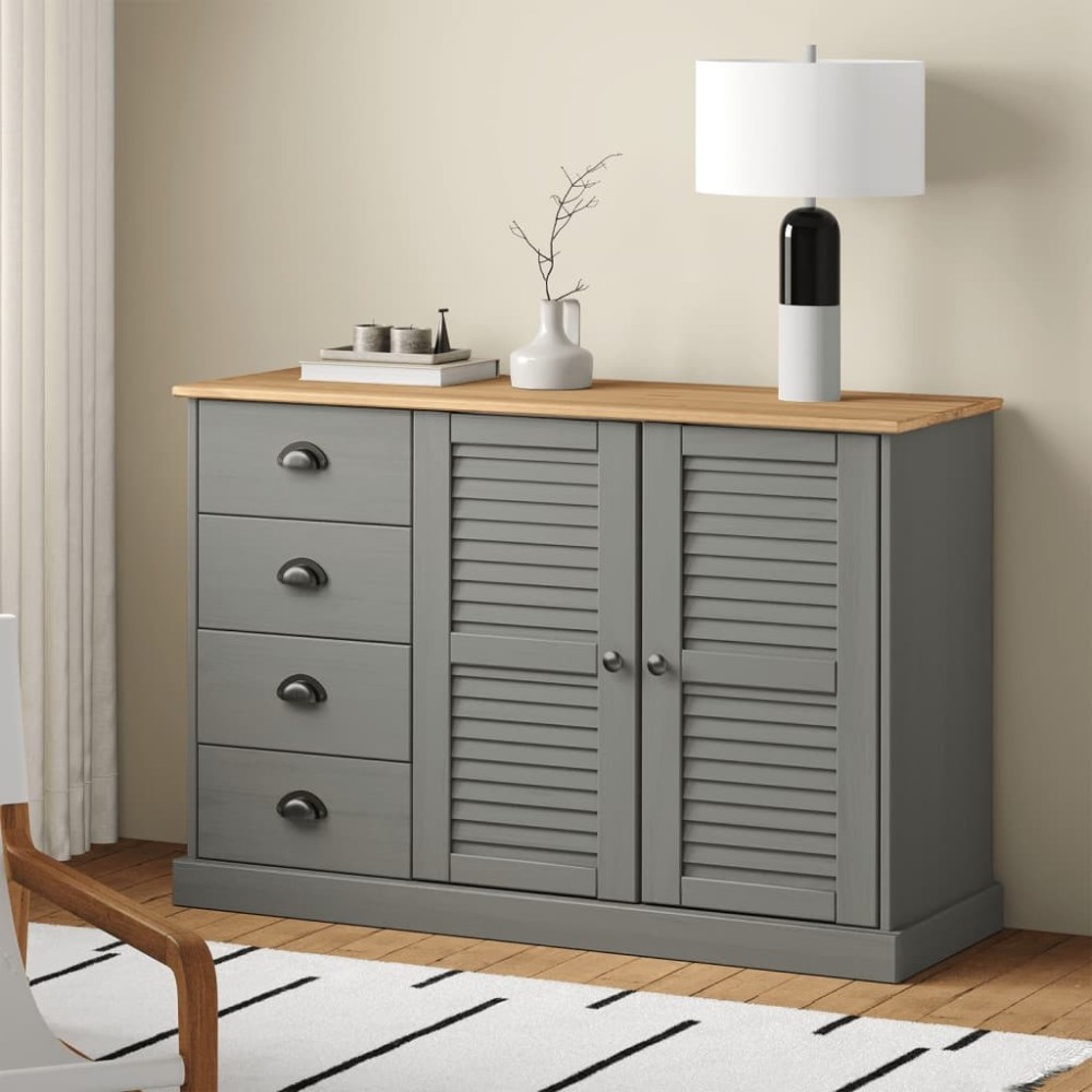 Sideboard with Drawers VIGO 113x40x75 cm Grey Solid Wood Pine