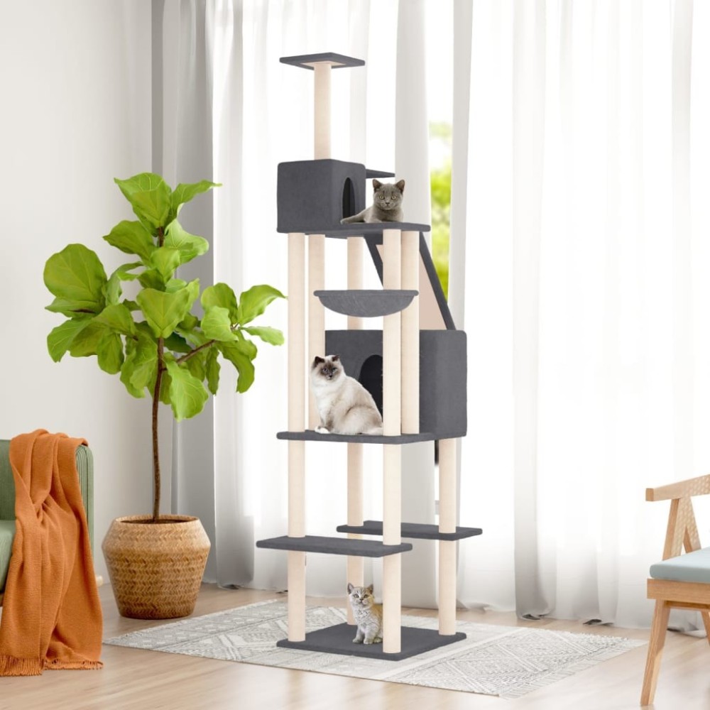 Cat Tree with Sisal Scratching Posts Light Grey 201 cm