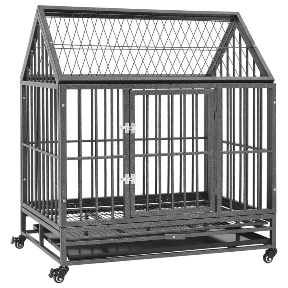 Dog Cage with Wheels and Roof Steel 92x62x106 cm